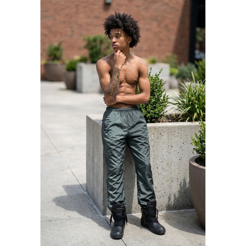 Champion Vintage Rare Silky Nylon Glanz Pants Scally Trackies Green Small